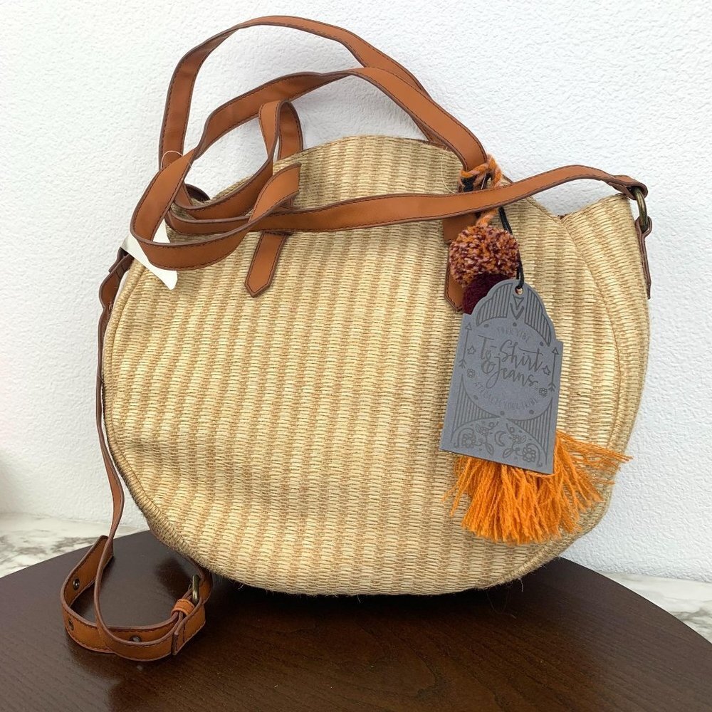 NWT Straw Woven Basket Purse Handbag Boho T-Shirt - Picture 3 of 6